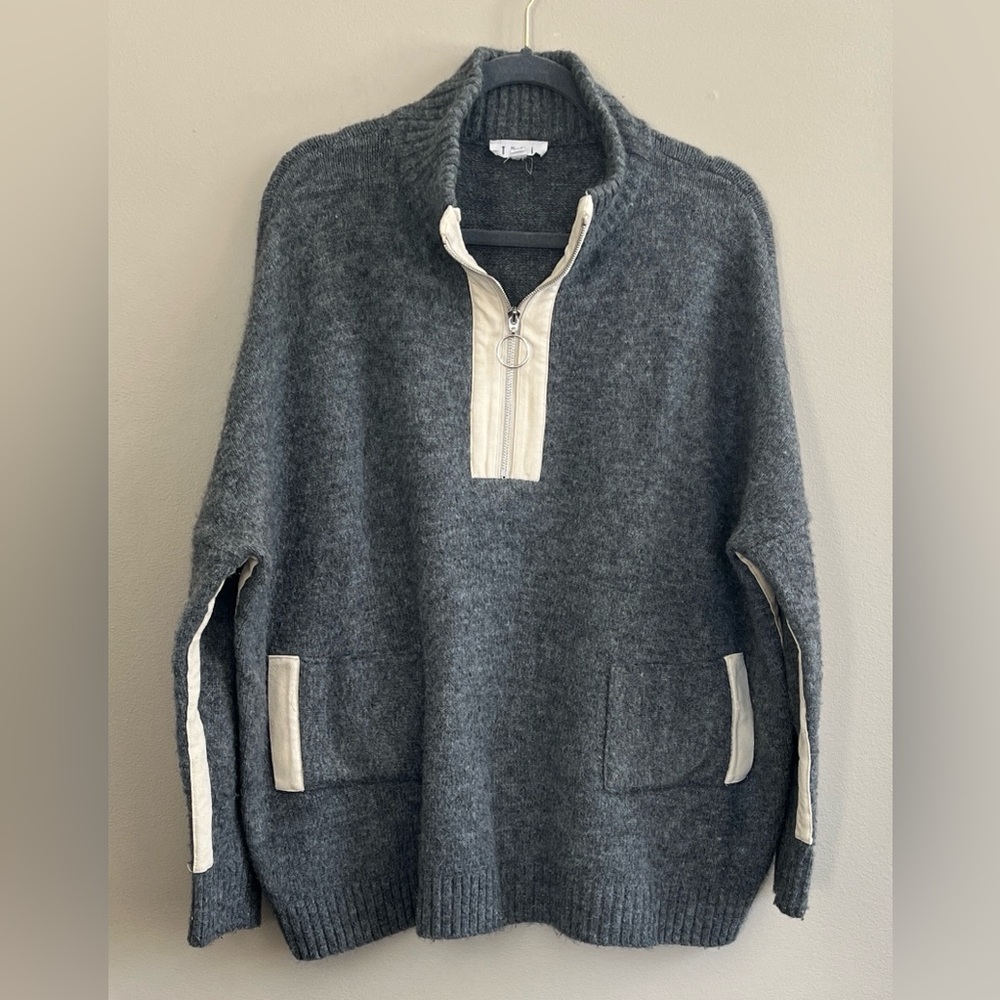 THML quarter-zip mock neck grey oversized sweater size large